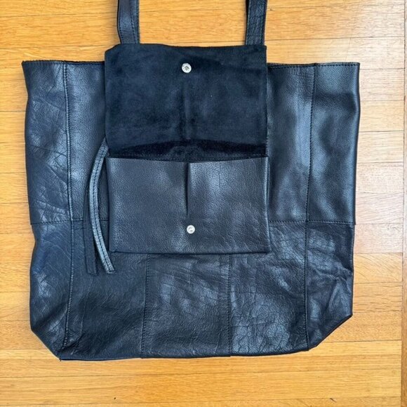Anthropologie Day & Mood Heather Tote Bag Black Pebbled Leather Silver Hardware - Picture 5 of 10